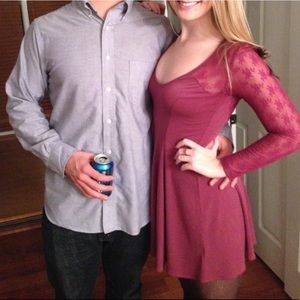 Kimchi blue maroon dress with sheer flowers-size S